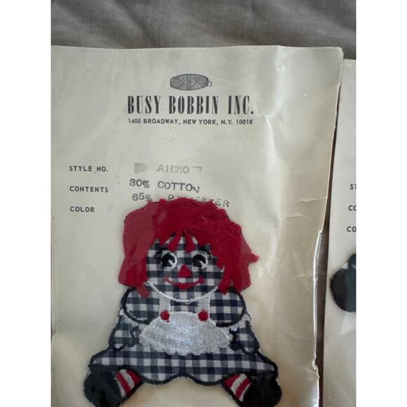 Vintage RAGGEDY ANN & ANDY 2 Patches Applique New in Packages - Picture 2 of 3